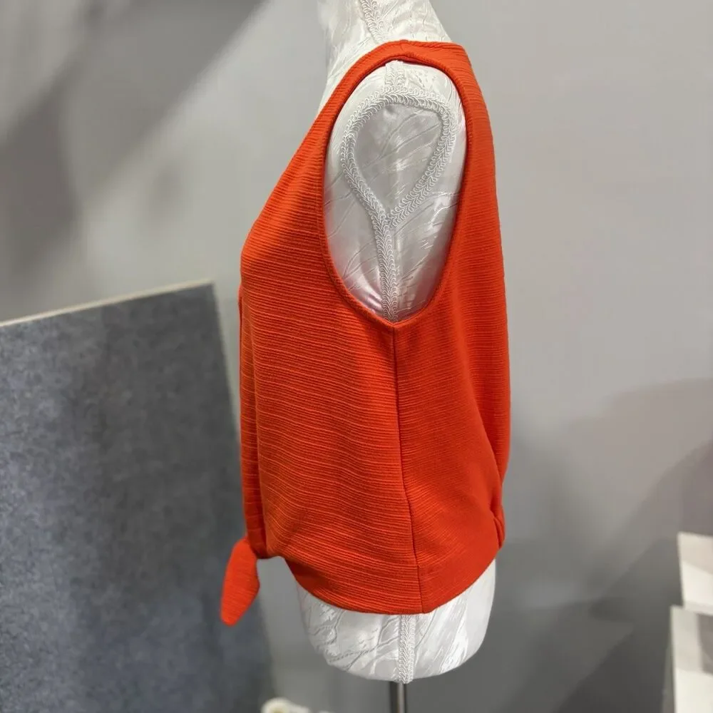 J Crew Orange Red Ribbed Knit Button Down Tie Front Tank Top Sleeveless Shirt S